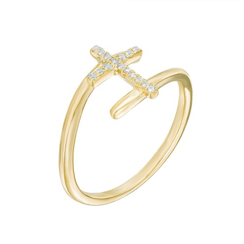 10K Yellow Gold Cross Bypass Ring for Women with 0.10 Carat Diamonds - Size 7 - Picture 5 of 19