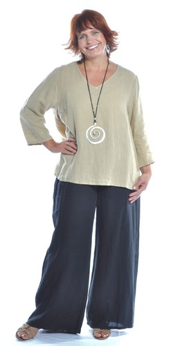 ET'LOIS USA Linen FAITH TUNIC Simple Basic V-Neck Top S 42" Bust SAND - Picture 5 of 9