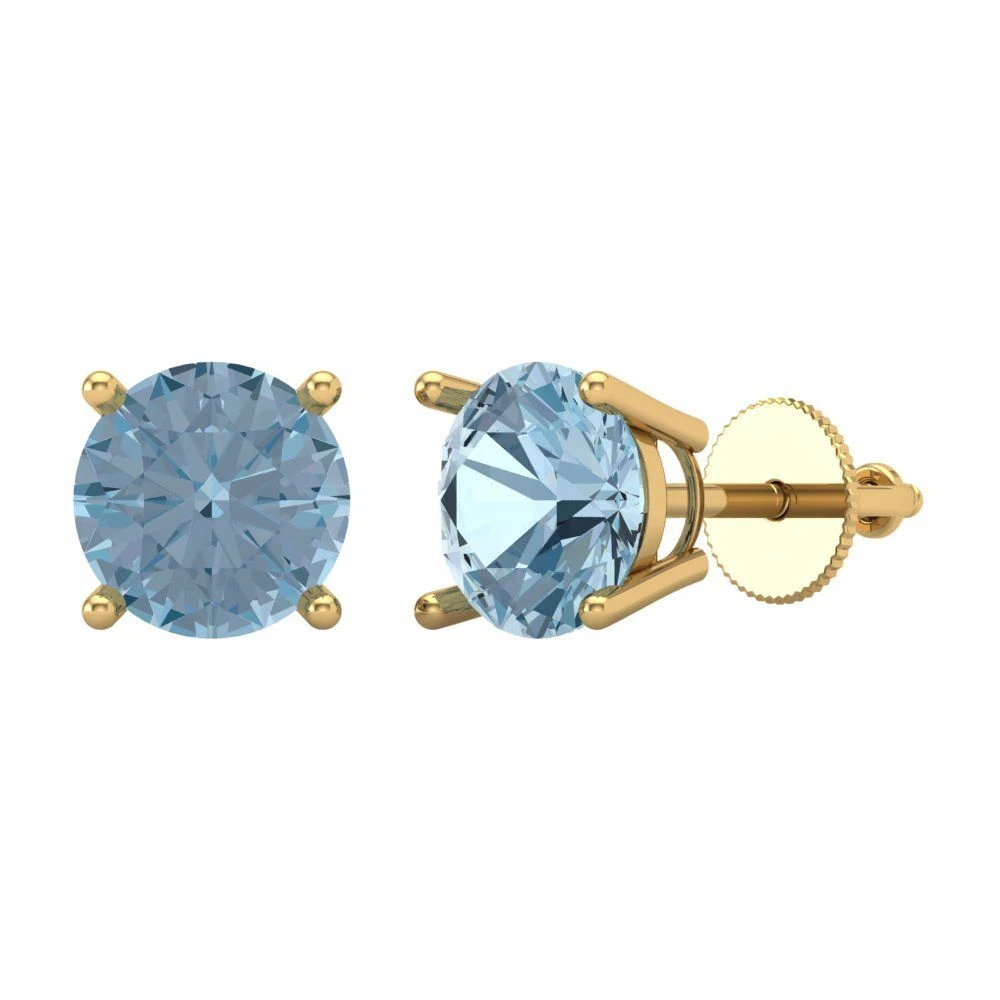 4.0 ct Round Cut Solitaire Natural Sky blue Topaz Stud Earrings
