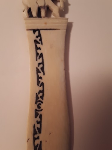 Vintage Asian Hand Carved Elephant w/Scroll work Letter Opener Bovine 6" - Picture 10 of 12