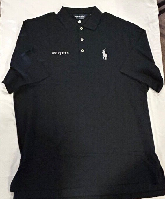 Polo Ralph Lauren Golf Shirt Mens XL Black Pique NETJETS Pony Black Cotton MINT eBay