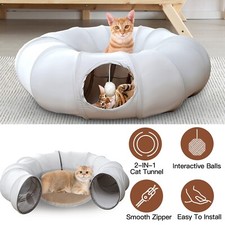 2 in 1 Cat Tunnel Pet Bed Indoor Playground Toys Folding for Small Medium Cats