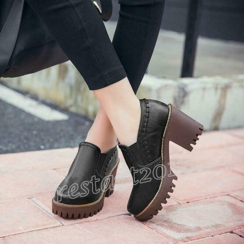 Zapatos de salón retro para mujer con tacones de bloque punta redonda informales - Imagen 4 de 18