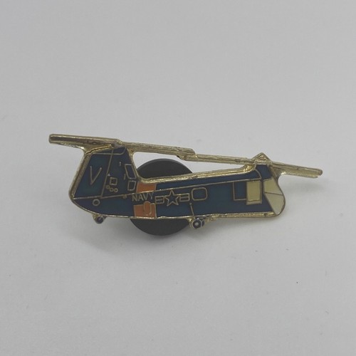 Vintage Gold Tone Enamel Navy Chinook Helicopter Lapel Pin - Picture 1 of 4