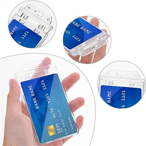 2PCS Clear Permanent Lockable ID Card Holder Hard Case Lanyard Business Portrait - Picture 7 of 12