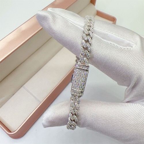 6mm D COLOR VVS1 Moissanite Miami Cuban Link Chain Iced Hip Hop Bracelet S925 - Picture 4 of 13
