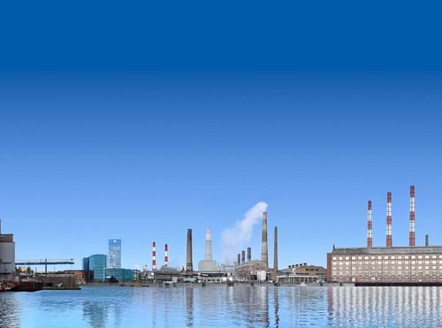 Modellbahnhintergrund 200cm x 40cm Binnenhafen Industrie für Spur N 1/160 - Bild 4 von 5