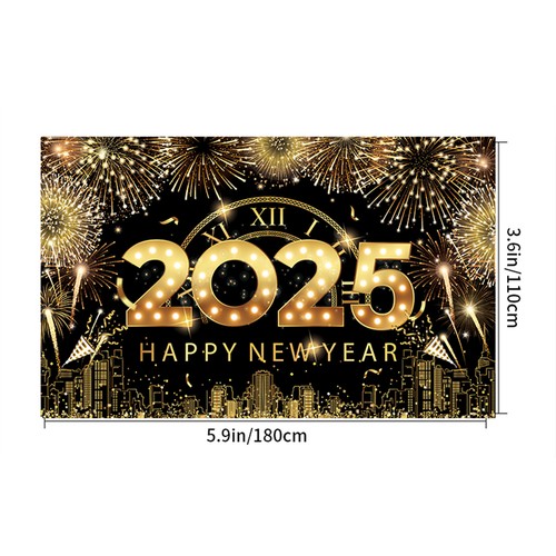 2025 Happy New Year Backdrop New Years Eve Backdrop 2025 70.8 x 43.3 Shiny Patte - Picture 2 of 5