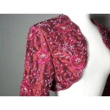 beaded cranberry jacket, party dressy formal evening jacket cover up bolero