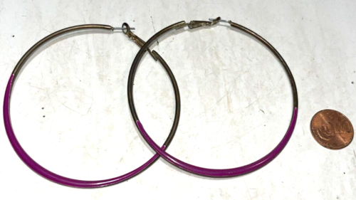 Brass Hoop Earrings with Purple - Picture 1 of 1
