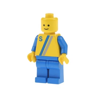 1x Lego Minifigur Town City 'S' Torso gelb Streifen Beine blau 6394 s004 - Bild 1 von 2