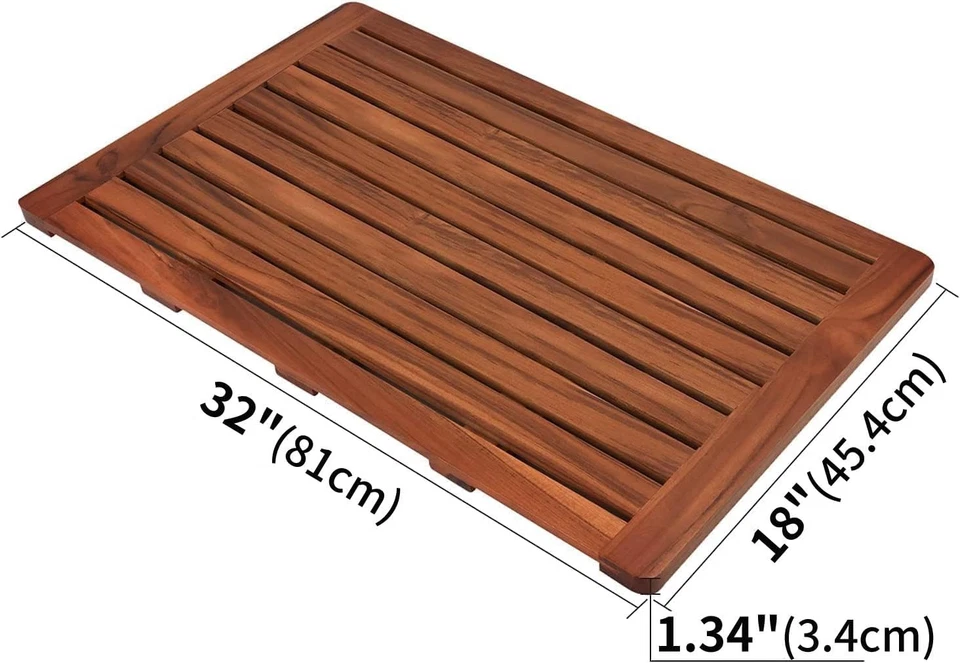 Alfombra de baño de madera de teca (32"x18"), alfombra de ducha para baño, alfombra de piso de madera grande Foto 3 de 4