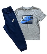 Nike Boys 2 Pc Outfit Set Size 6 NWT Gray Graphic Short Sleeve Tee Blue Joggers