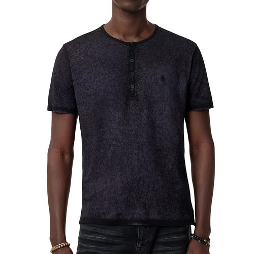 Maglietta John Varvatos Collection Uomo Arelis Peace Sign Henley SS Blu Fumo - Foto 5 di 6
