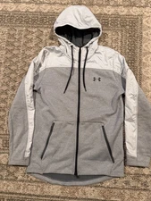 Under Armour Jacket Mens Small Gray Loose Fit Coldgear Full Zip Fleece Hoodie