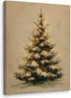 Vintage Christmas Tree Wall Decorations Framed Canvas Art, Farmhouse Moody Neutr