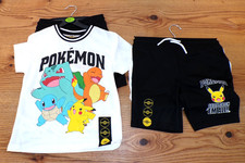 NWT - POKEMON Boys 2-pc Black Mesh Shorts  White Mesh Shirt, Pikachu- size 4-5Y