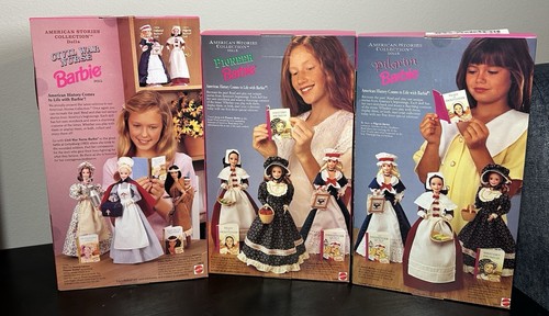 6 PC. AMERICAN STORIES BARBIE DOLL SET COLONIAL PATRIOT PIONEER ++ MATTEL NRFB - Imagen 6 de 10