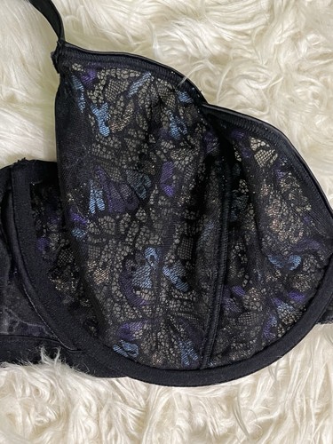 Savage Fenty Schwarz Blau Gold Spitze Schmetterlingsflügel Ungefüttert Tulpenschale UW BH 42DD - Bild 12 von 16