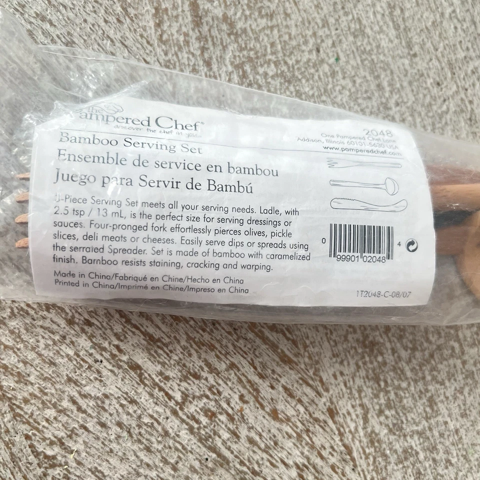 New Pampered Chef Bamboo Serving Set (3 Pc - Ladle, Fork, Spreader Knife) #2048 - Image 3 of 3