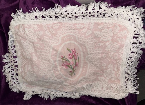 Vintage Pink Floral Victorian Pillow Sham Fringed Standard Bed Pillow - Picture 1 of 3