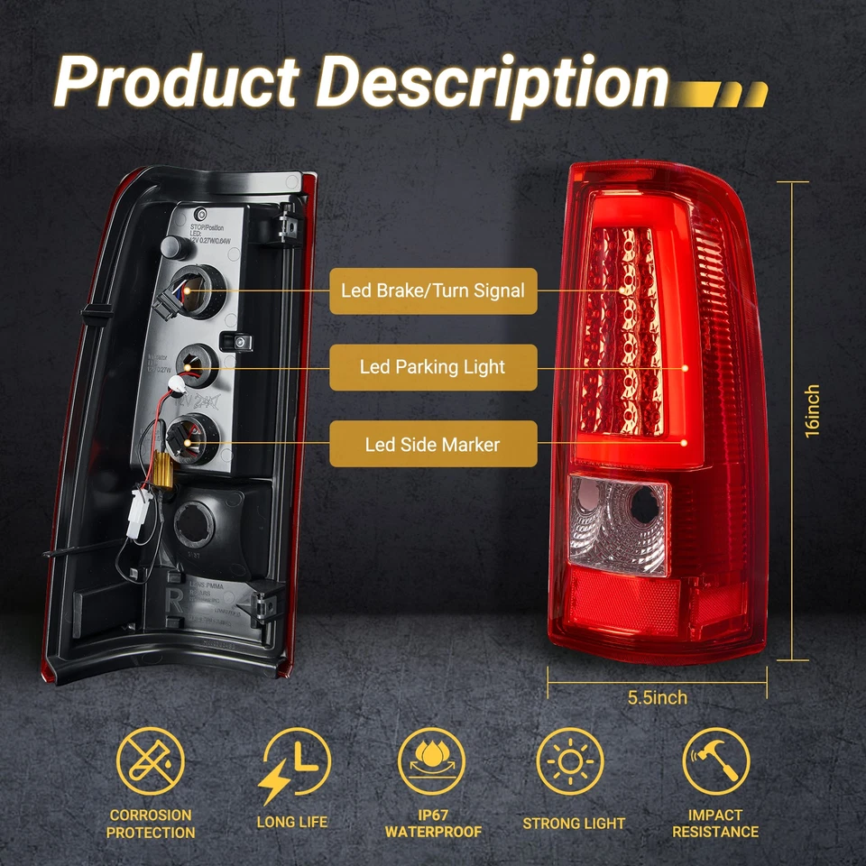 LED Tail Lights For GMC Sierra 2500 HD Classic 2007 6.0L V8 Driver+Passenger Foto 3 de 4