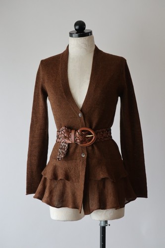 Peruvian Connection Brown Alpaca Wool Ruffles Button Up Sweater Cardigan Women S - Picture 6 of 24