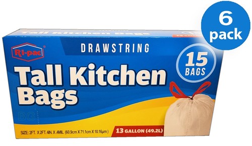 Ri-Pac Drawstring Tall Trash Bags For Home Kitchen Garden Leaves Garbage Bundle - Imagen 16 de 21