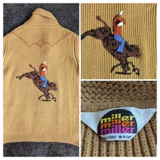Vtg Miller Outerwear Rodeo Bull Rider Western Shaw Collar Men's Sweater Sz M