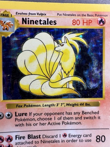 Ninetales 12/102 Holo Raro Conjunto Base Tarjeta Pokémon Sin Sombras 1999 Llama Negra - Imagen 6 de 9