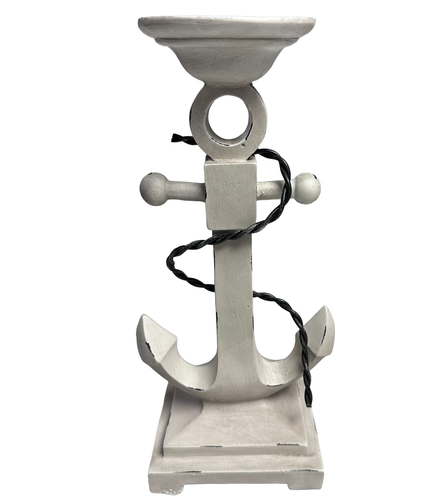 Nautical Anchor Candle Holder White Rustic Coastal Decor 11.75" Tall Metal Rope - Picture 3 of 7