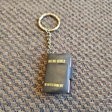 Mini Holy Bible Keychain Black Cover Gold Ring 1.5" Real Bible.