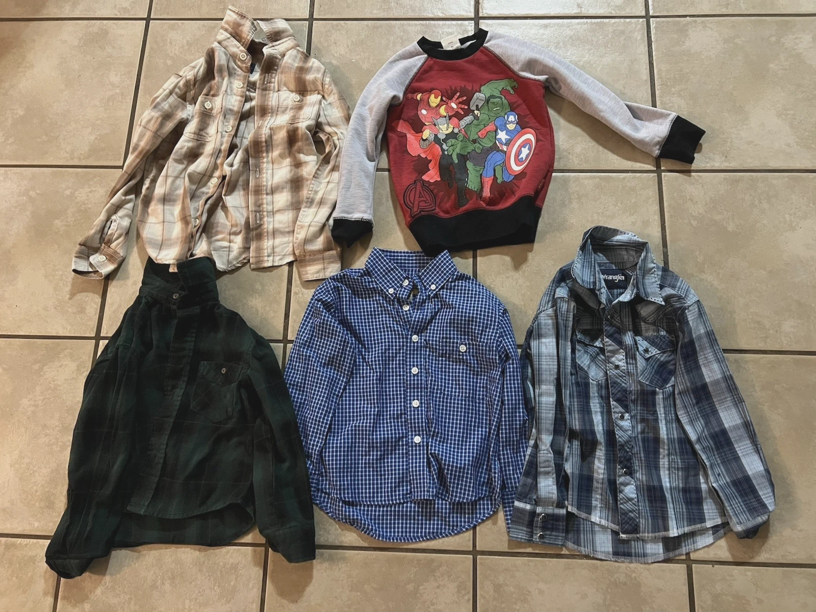 Wrangler Boys Small 5/6 Shirt Lot Western Cotton button Plaid marvel long sleeve