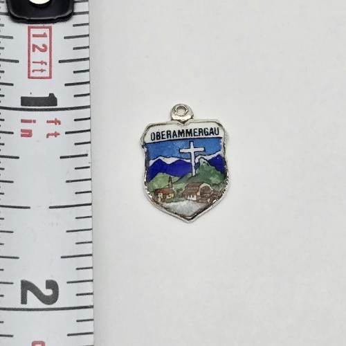 Vintage 800 REU Sterling Silver Oberammergau Germany Travel Shield Charm Pendant - Picture 2 of 3