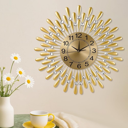 60CM Diamante Beaded Crystals Quartz Jeweled Wall Clock Home Decor Living Room - Picture 12 of 16