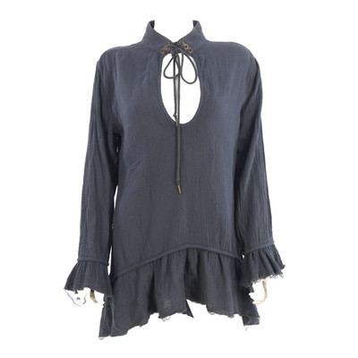 One Teaspoon Minikleid Luxe Navy Blau Cut Out Rüschensaum Baumwolle Gr. XS UK 6