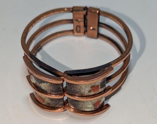 Vintage Rare Matisse Renoir Copper Enamel Hinged Clamp Bracelet - Picture 4 of 10