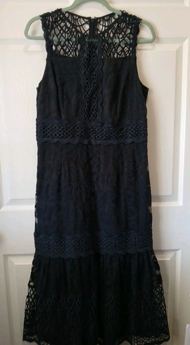 Antonio Melani Dress Size 10 Midnight Blue & Black Lace Sleeveless Cocktail - Picture 3 of 13