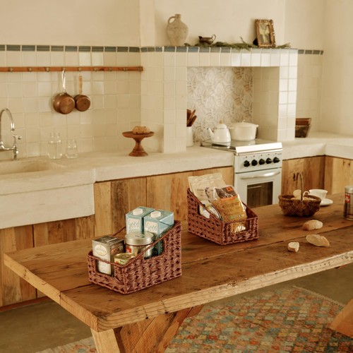 Wicker Storage Baskets for Shelves, Trapezoid Woven Basket with Handles, Wate... - Bild 3 von 9