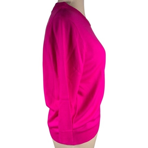 J.Crew Women’s 100% Merino Wool Sweater Size Medium – Fuchsia Pink 3/4 Sleeve - Picture 2 of 10