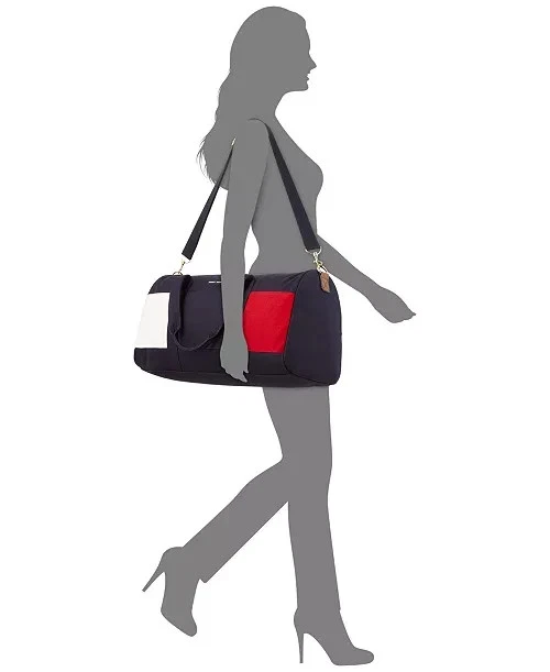 Tommy Hilfiger Duffle Bag Colorblock Navy Red White Canvas Gym Travel Weekender - Image 3 of 4