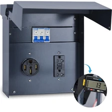 Temporary Power RV Outlet Box Panel with UL Listed 20 50 Amp Receptacle and B...