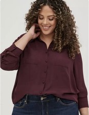 Torrid Madison Georgette Button-Up Long Sleeve Shirt Size 2X Wine New