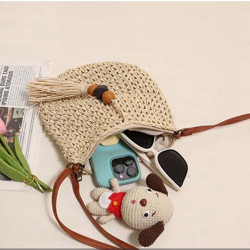 Tassels Raffia Bag Pu Leather Tassels Beach Bag Holiday - Picture 3 of 12