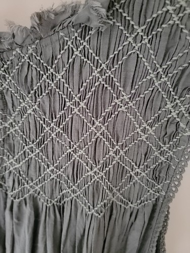 FREE PEOPLE Old Label Women's Medium Smocked Baby Doll Dress Dark Sage Green - Picture 6 of 9