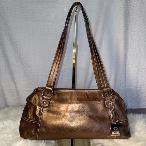VTG Giani Bernini Leather Satchel Shoulder Bag Purse Bronze Metallic NWT 15" W