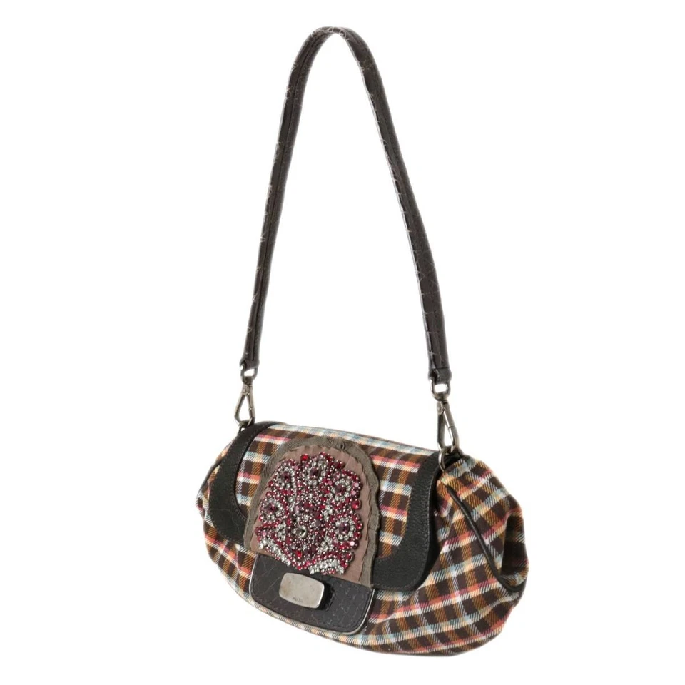 Bolso de Hombro PRADA Patrón a Cuadros Marrón Rango B Cuero Bolso Baguette Foto 2 de 4