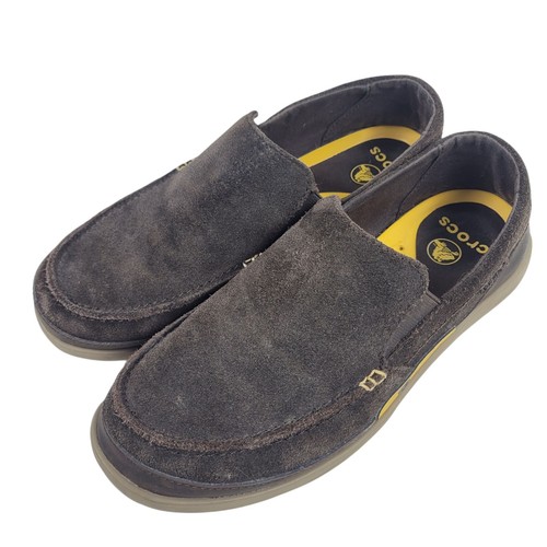 Crocs Mens 9M Brown Suede Leather Moc Toe Slip On Loafer Shoes Casual Comfort - Picture 4 of 10