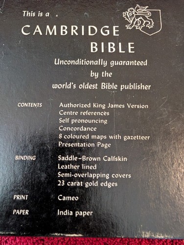 Vintage Cambridge Cameo KJV Holy Bible Sattelbraun Kalbslederbezug