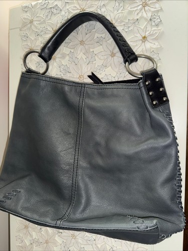Lucky Brand Whipstitch Hobo Gray Leather Magnet Close Lined Shoulder Bag. - Picture 2 of 5